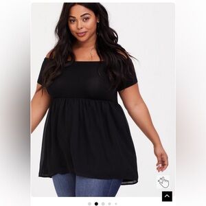 Torrid Super Soft And Chiffon Off-Shoulder Babydoll Top Black